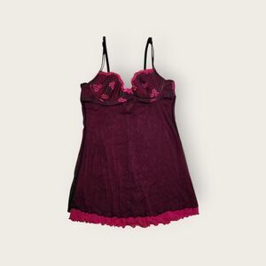 VTG Y2k Rampage red and black floral mesh adjustable strap camisole mini dress